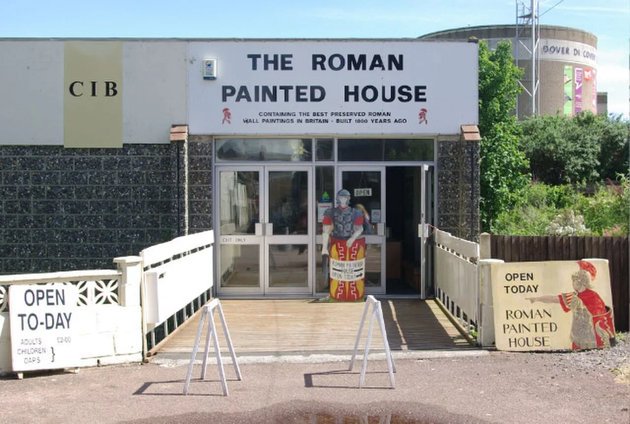 Entrance to Dover’s Roman Painted House with its name above the doors