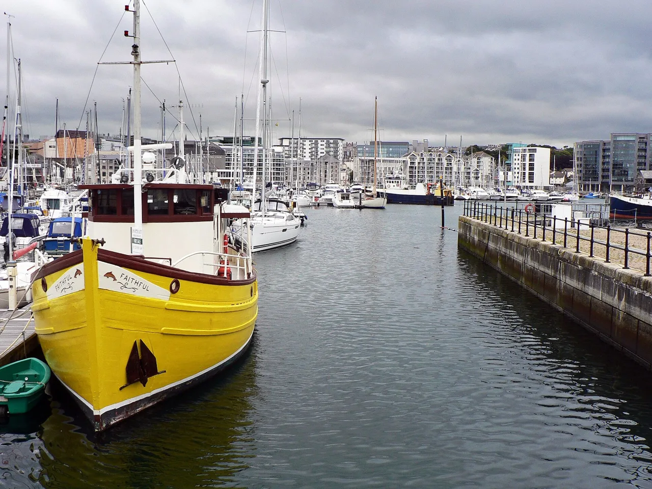 Fishing boats and harbour buildings at Plymouth’s Barbican