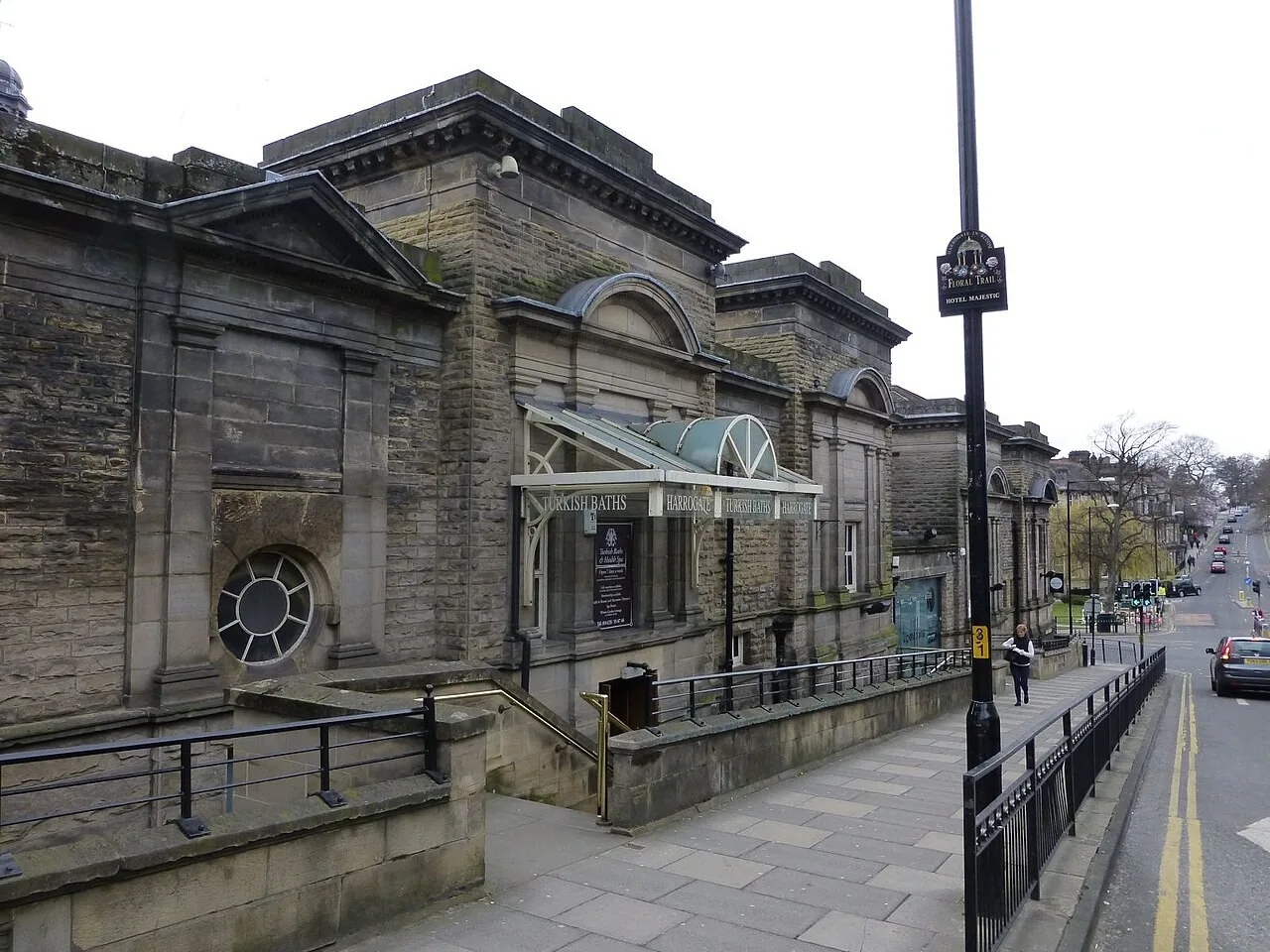 Stone entrance facade of Turkish Baths Harrogate