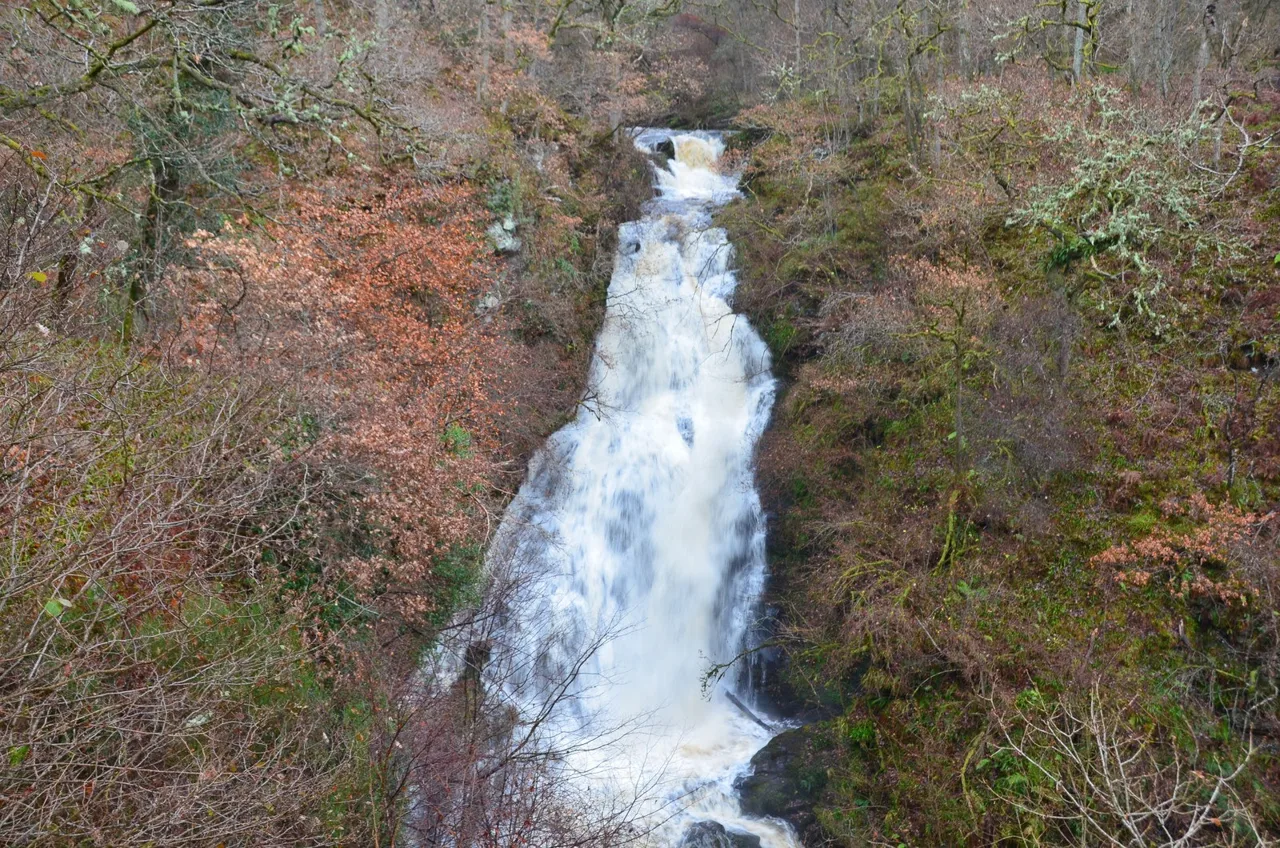 Black Spout waterfall descending through its wooded gorge