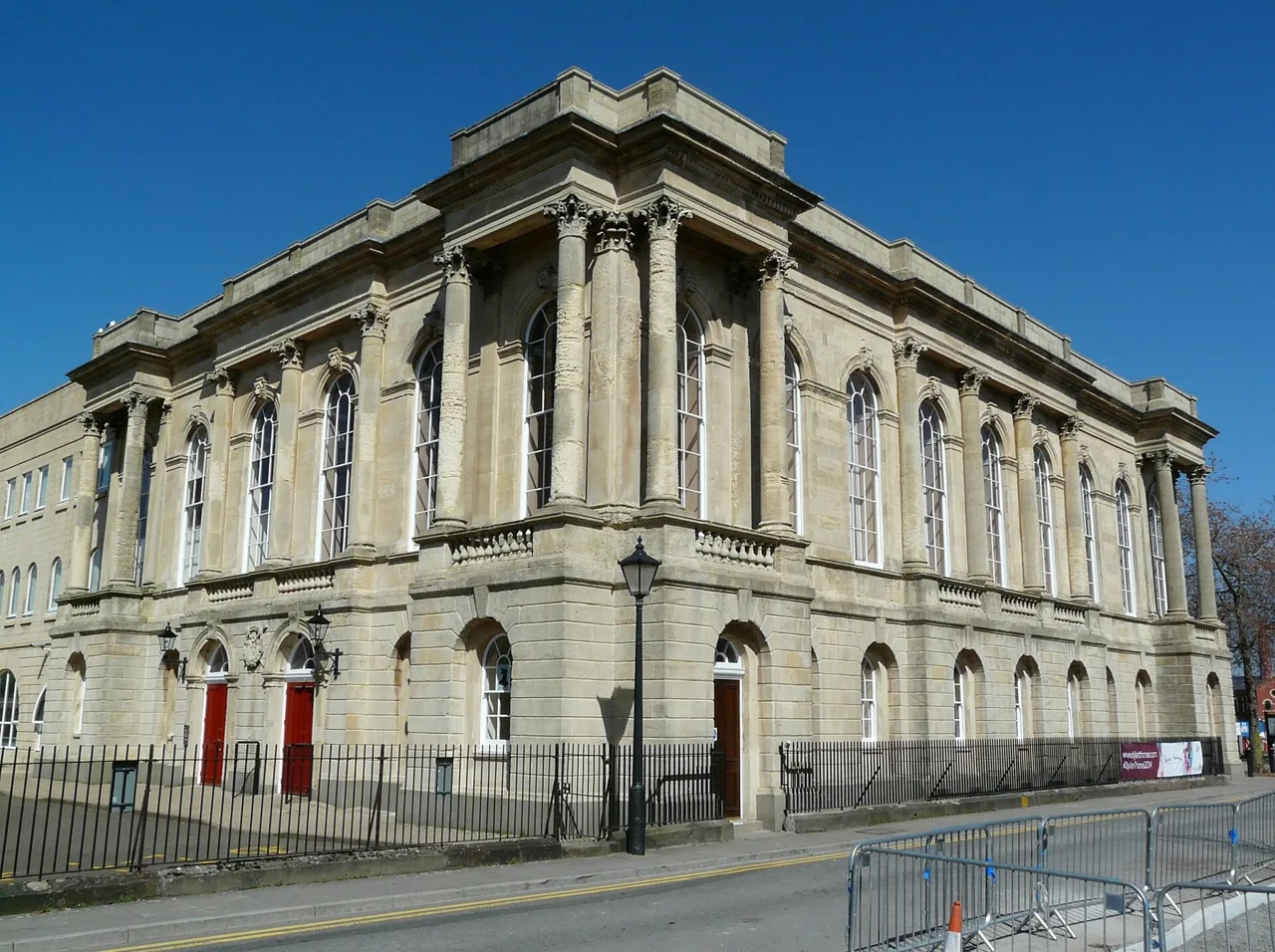 Classical stone façade of the Dylan Thomas Centre on Somerset Place