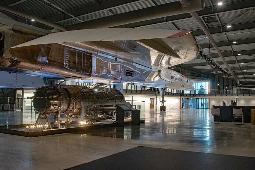 Concorde Alpha Foxtrot and an engine display inside Aerospace Bristol