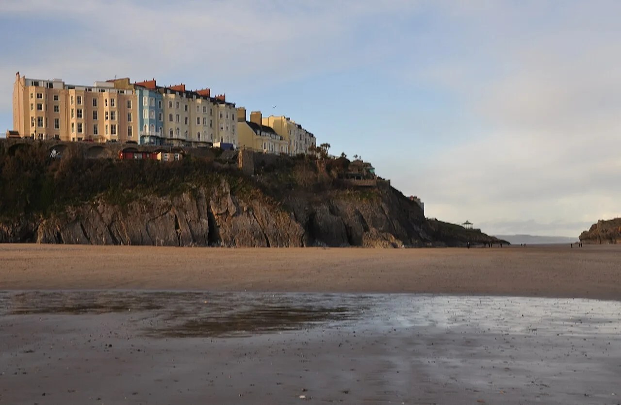 The broad sands of Tenby South Beach and the sea beyond