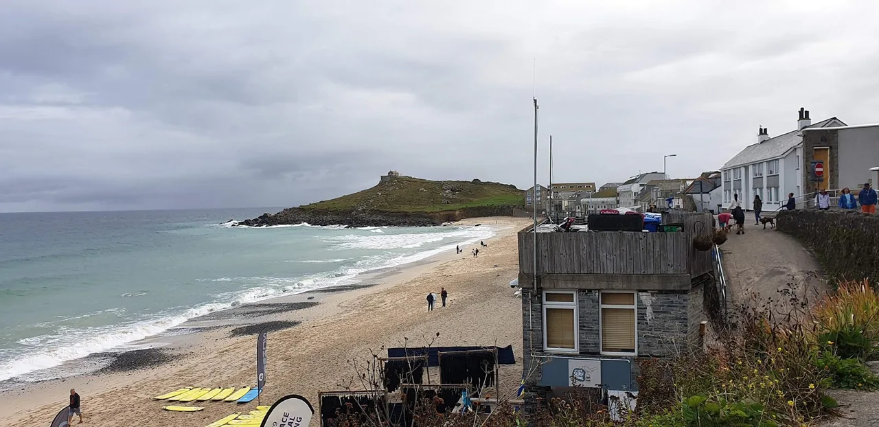 Porthmeor Beach and the Atlantic-facing side of St Ives
