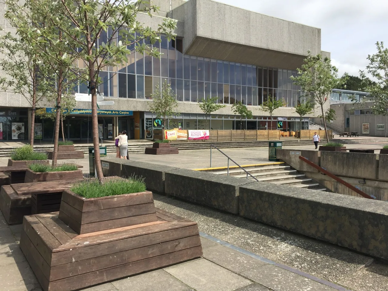 Aberystwyth Arts Centre exterior with entrance paths and steps