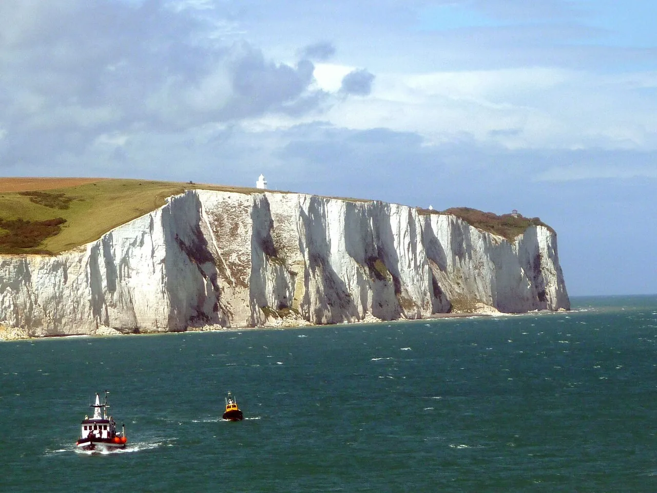 White chalk cliffs above the blue sea at Dover
