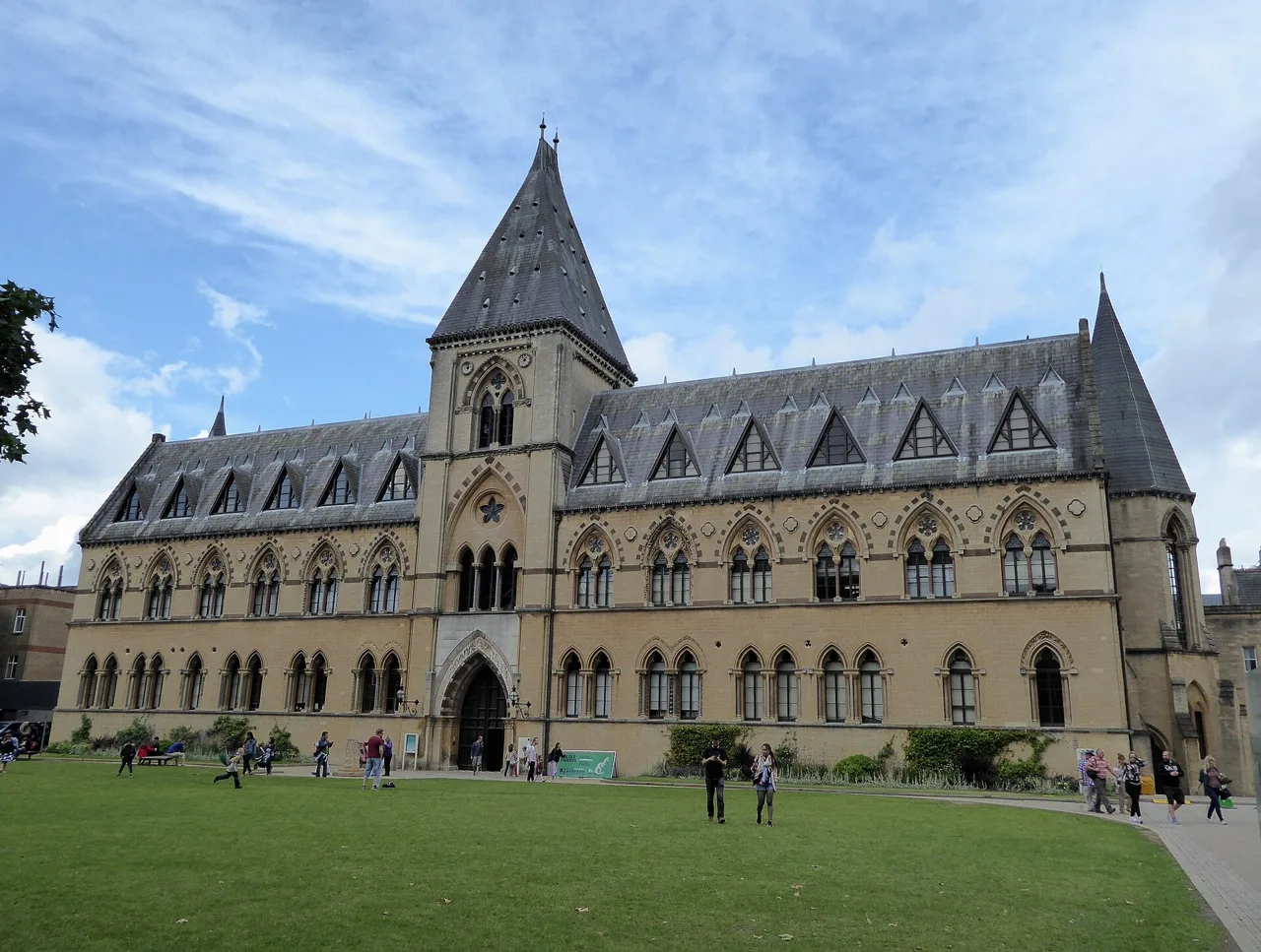 The stone frontage and central spire of Oxford University Museum of Natural History