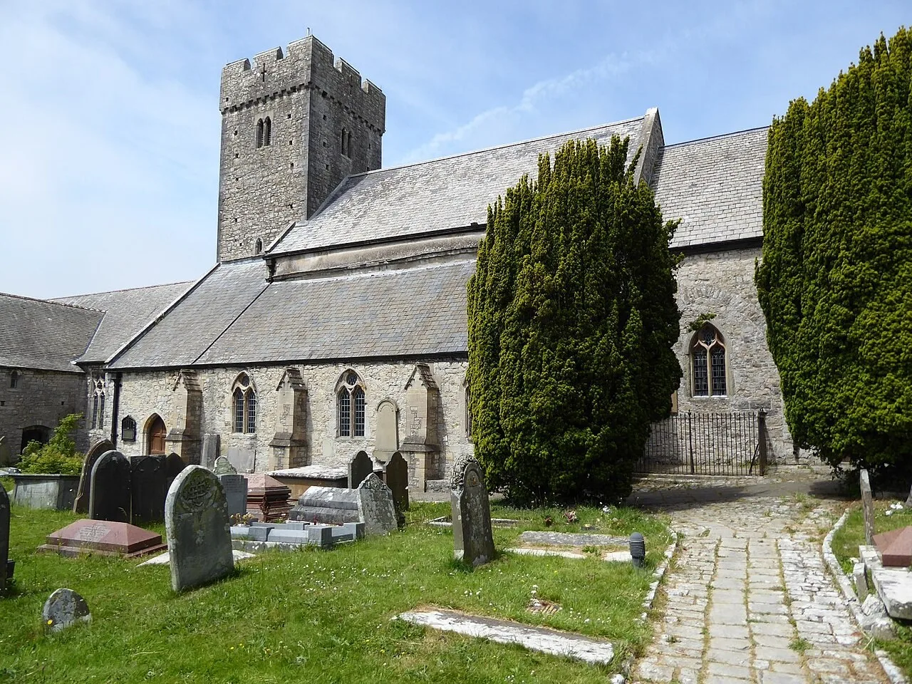 Historic view of St Illtud’s Church in Llantwit Major