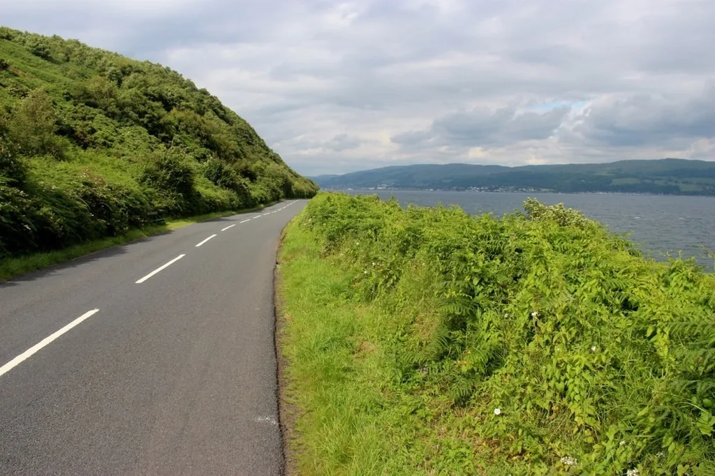 The coastal B896 road near Lion Rock on Great Cumbrae