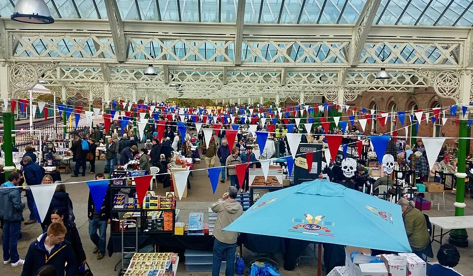 Stalls under the roof of Tynemouth station market