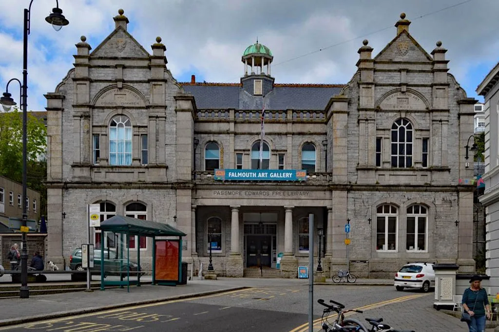 Stone frontage of Falmouth Art Gallery and Library on The Moor