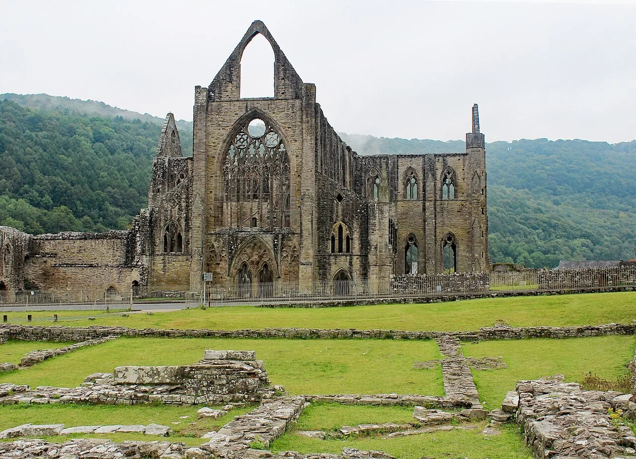 Tintern Abbey before the current conservation scaffolding
