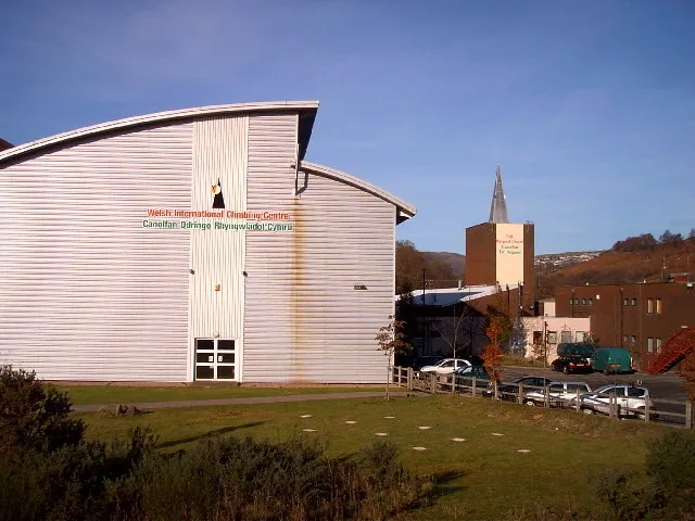 Historic exterior photograph of the climbing centre at the former Trelewis Drift Mine, now the Summit Centre