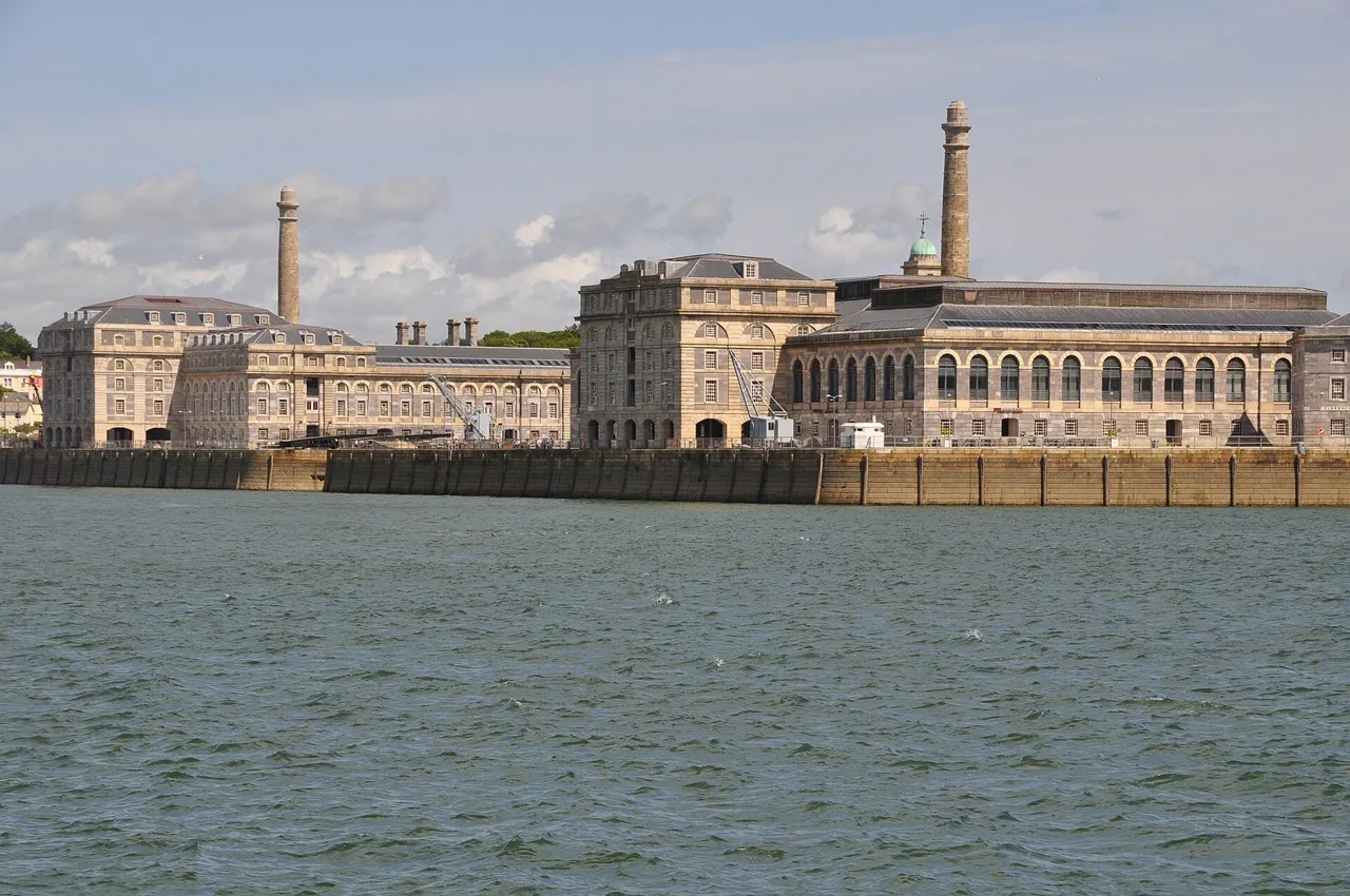 Historic Royal William Yard buildings seen across the water in Plymouth