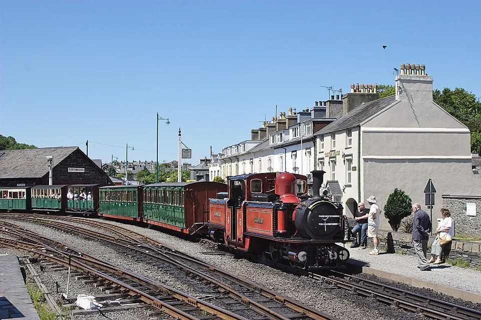 A Ffestiniog Railway locomotive at Porthmadog Harbour Station
