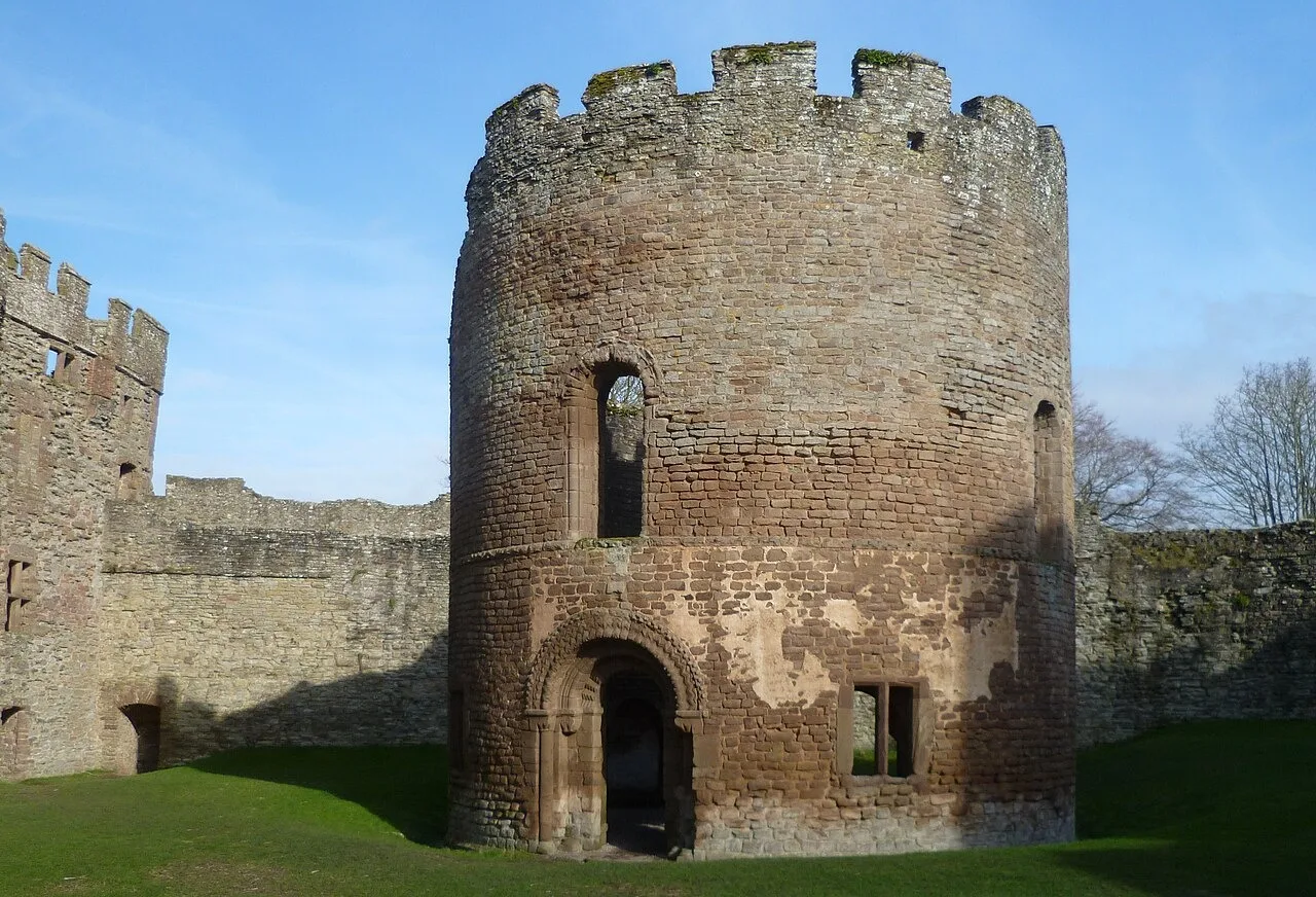 The round chapel and medieval stone walls inside Ludlow Castle