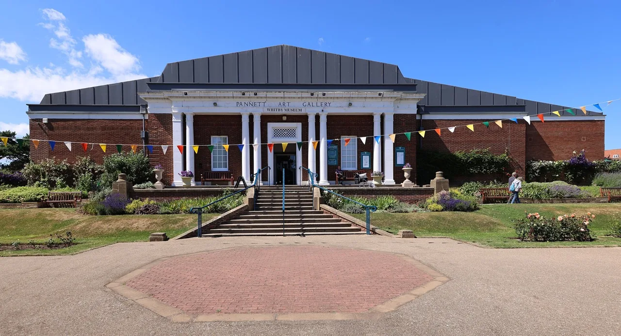 The red-brick Whitby Museum and Pannett Art Gallery building above its entrance steps