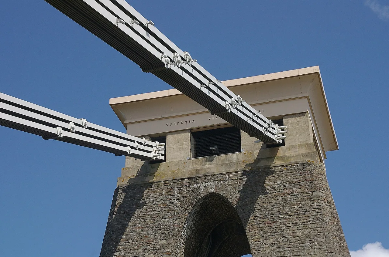 Stone tower and suspension chains of Clifton Suspension Bridge