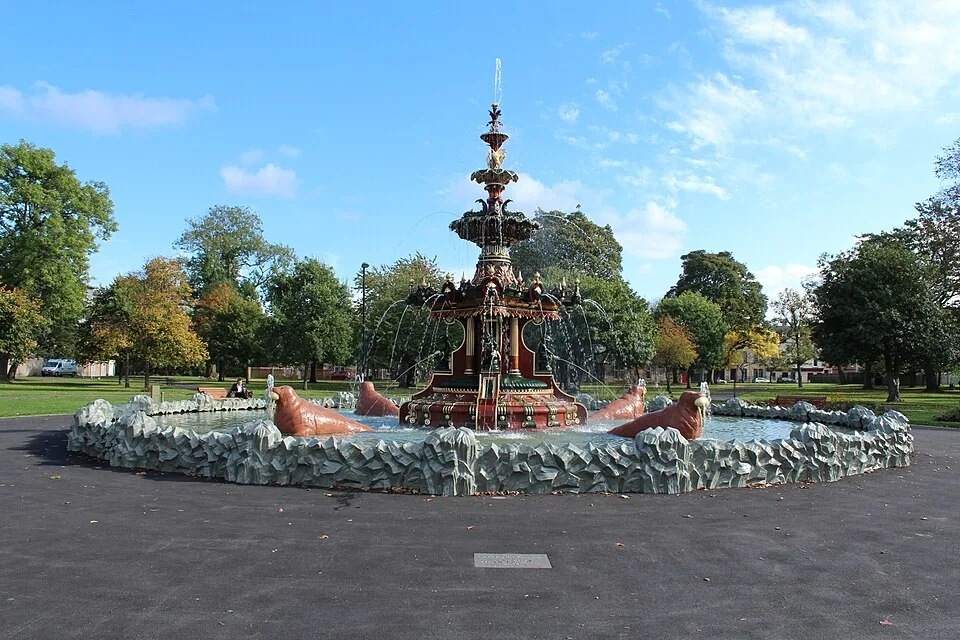 The ornate fountain in Fountain Gardens, Paisley
