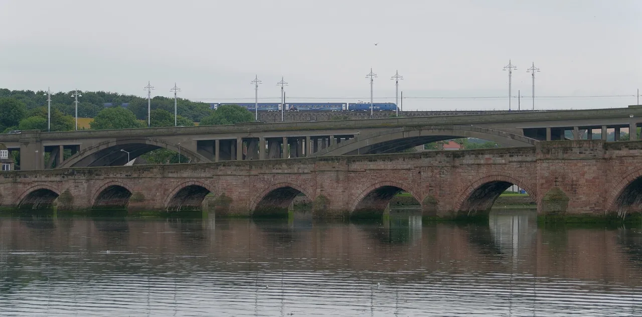 Berwick’s three bridges viewed along the River Tweed