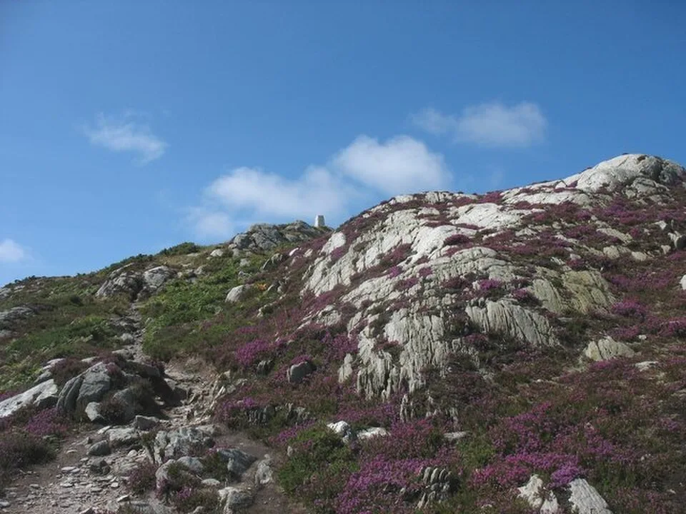 The rocky upper approach to the summit of Holyhead Mountain