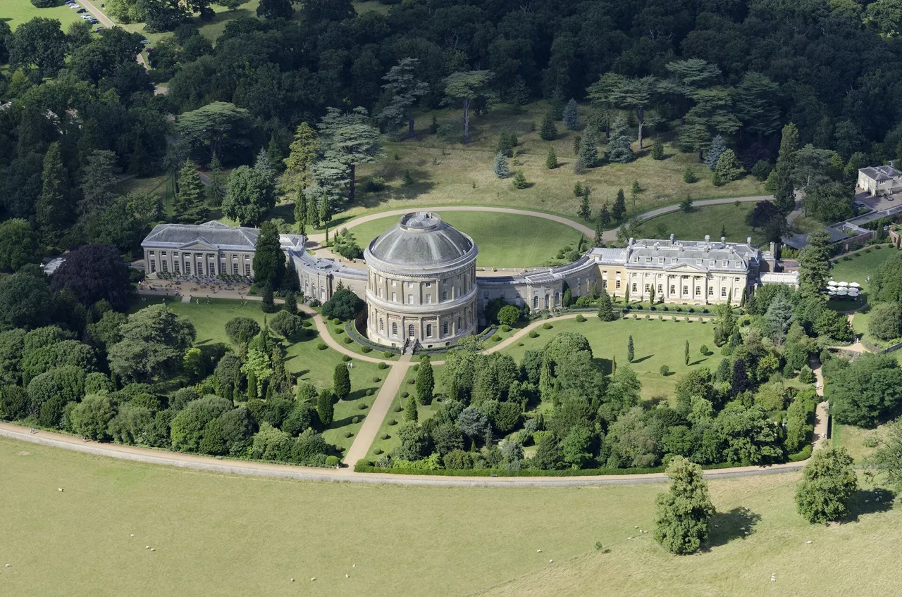 Aerial view of Ickworth’s rotunda, wings and surrounding grounds