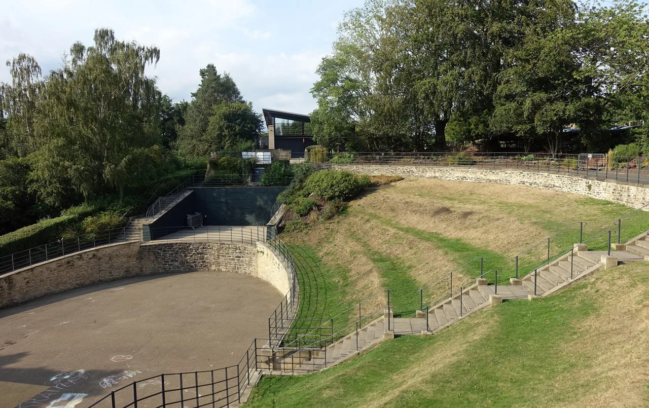 The stepped amphitheatre and hillside paths at Wharton Park