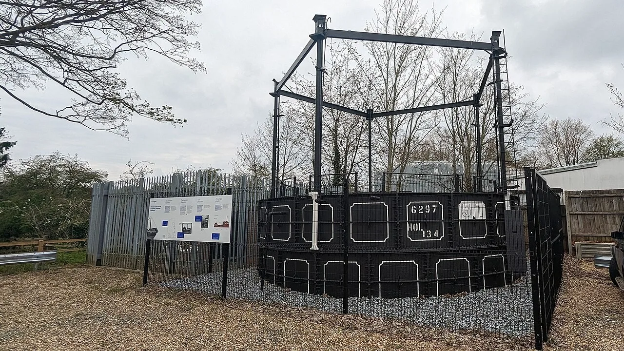 Restored iron gas-holder at Lavenham gasworks