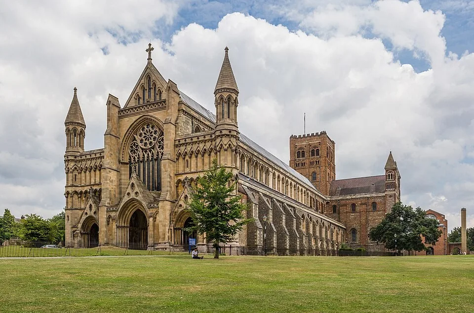 The west exterior of St Albans Cathedral