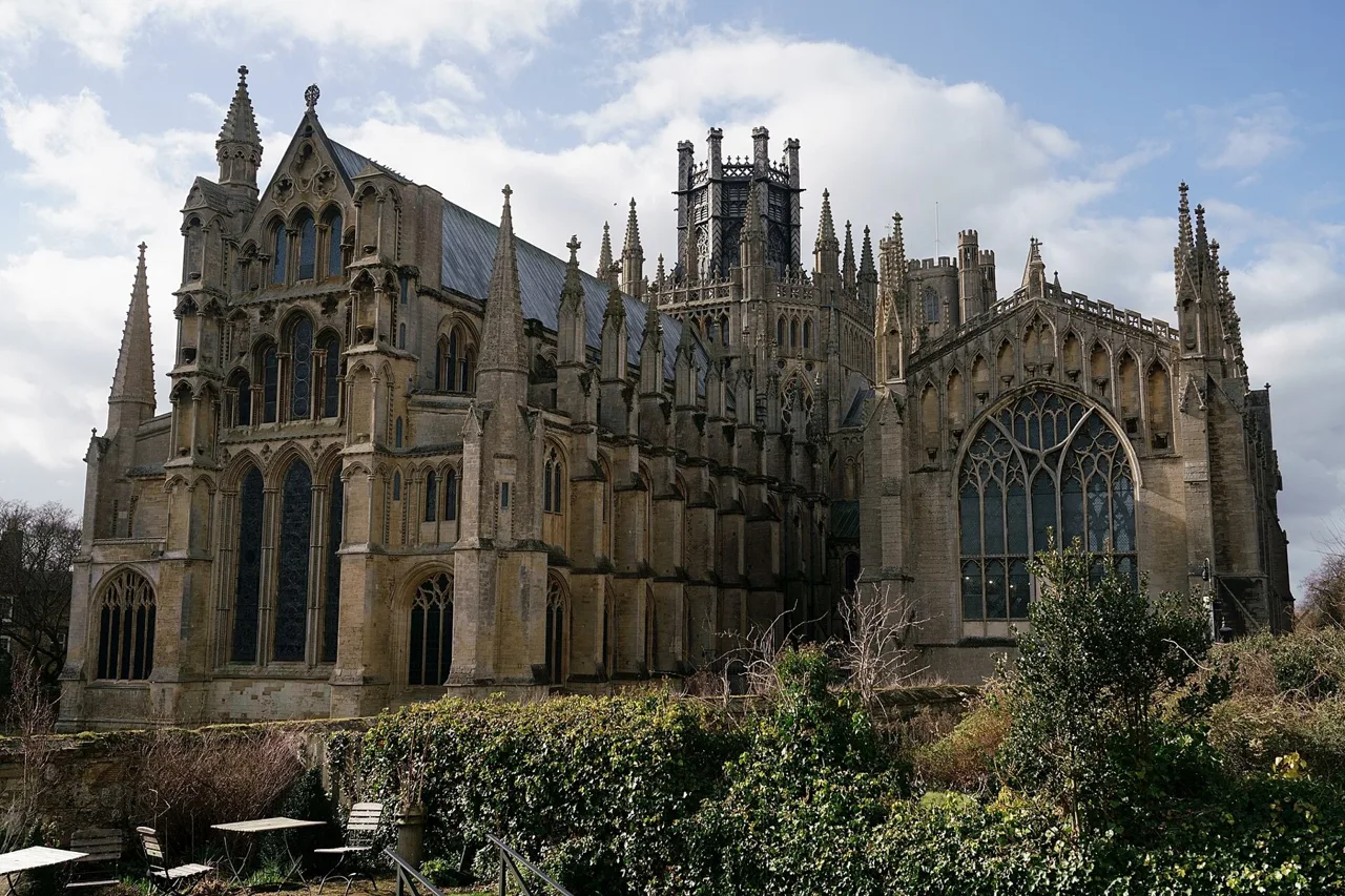 Ely Cathedral’s eastern stonework and windows seen from outside