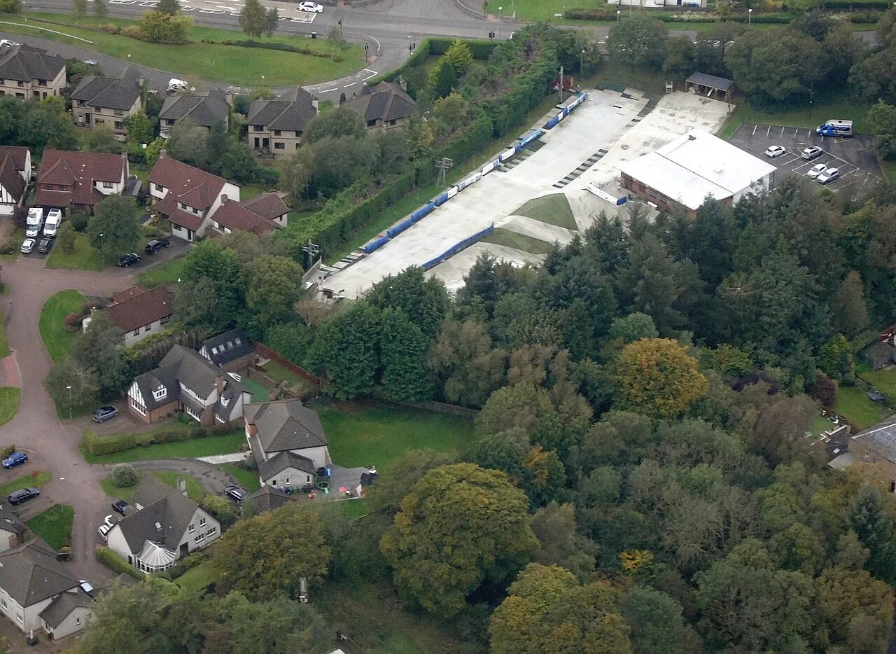 Aerial view of Bearsden Ski and Board Club artificial slopes