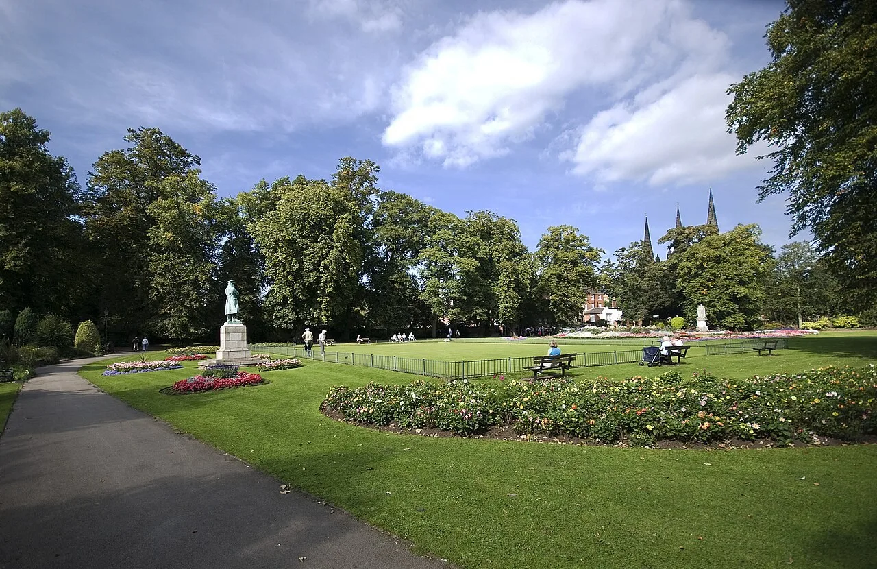 Flowerbeds, lawns, benches and paths in Beacon Park’s Museum Gardens