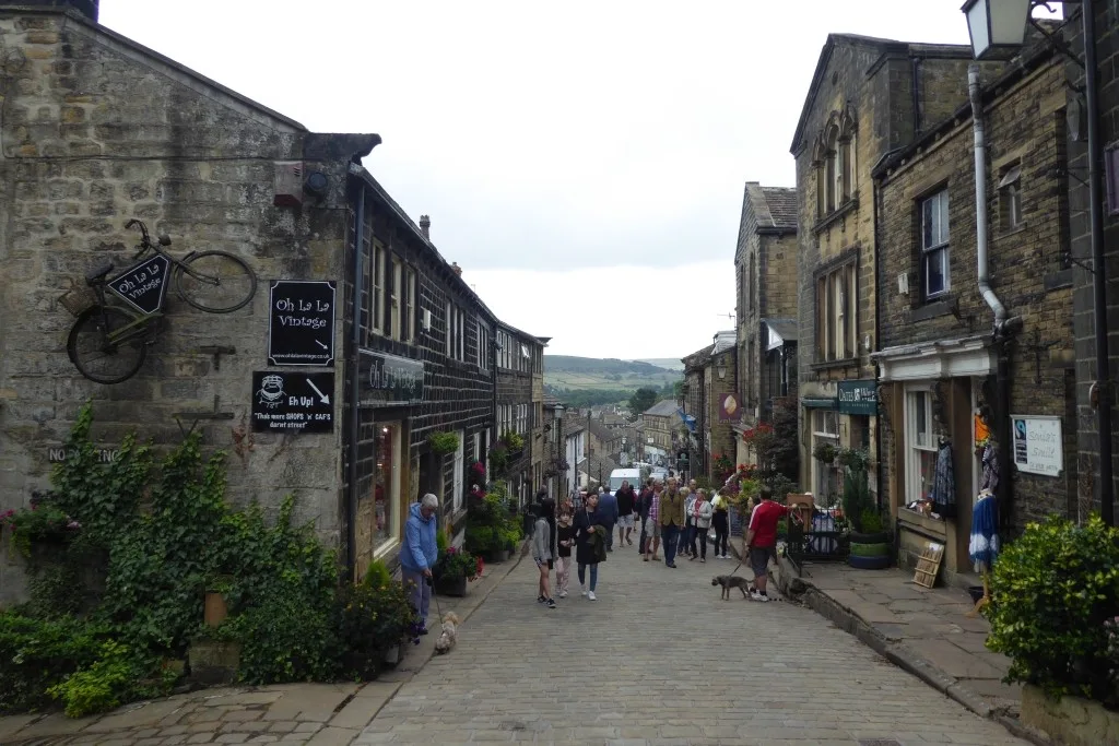View down Haworth’s steep Main Street