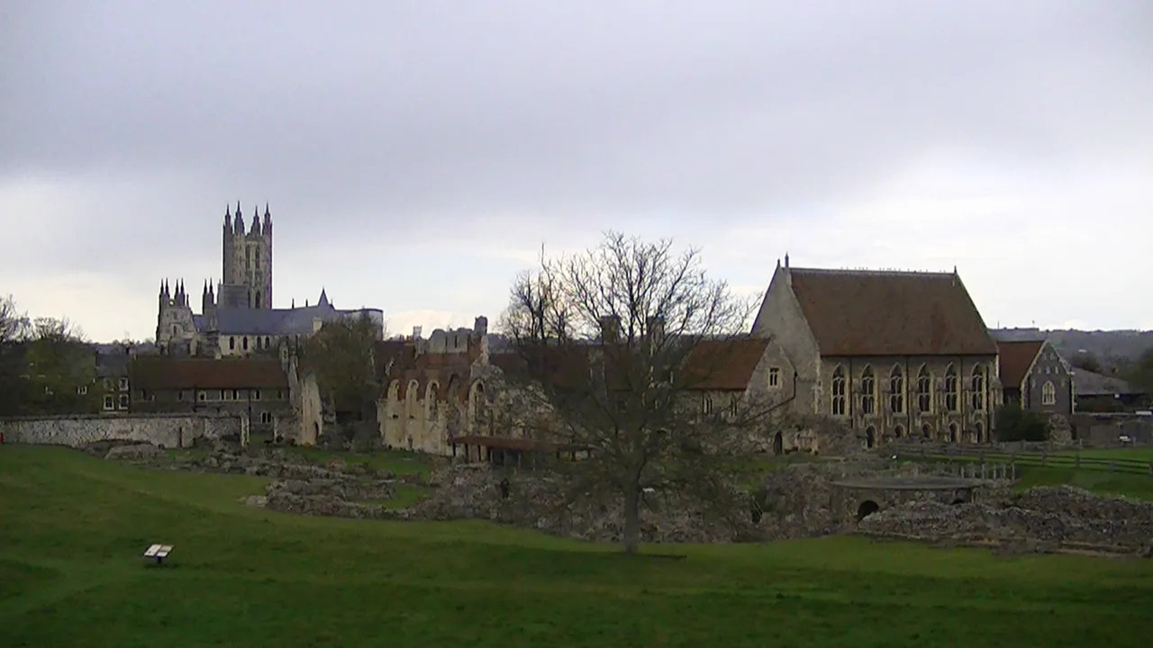The ruins of St Augustine’s Abbey with Canterbury Cathedral beyond