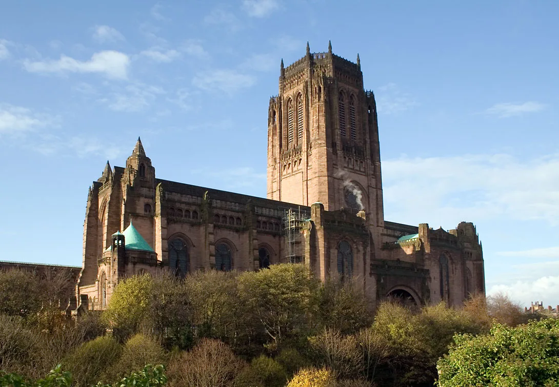Liverpool Anglican Cathedral and its central tower above trees