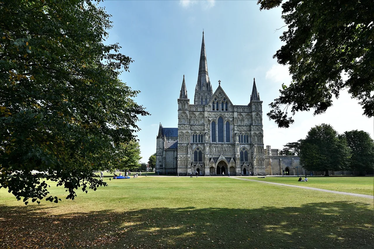 Salisbury Cathedral seen across its lawns