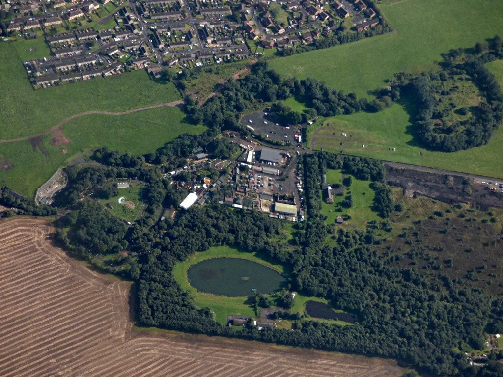 Aerial view of Five Sisters Zoo near West Calder