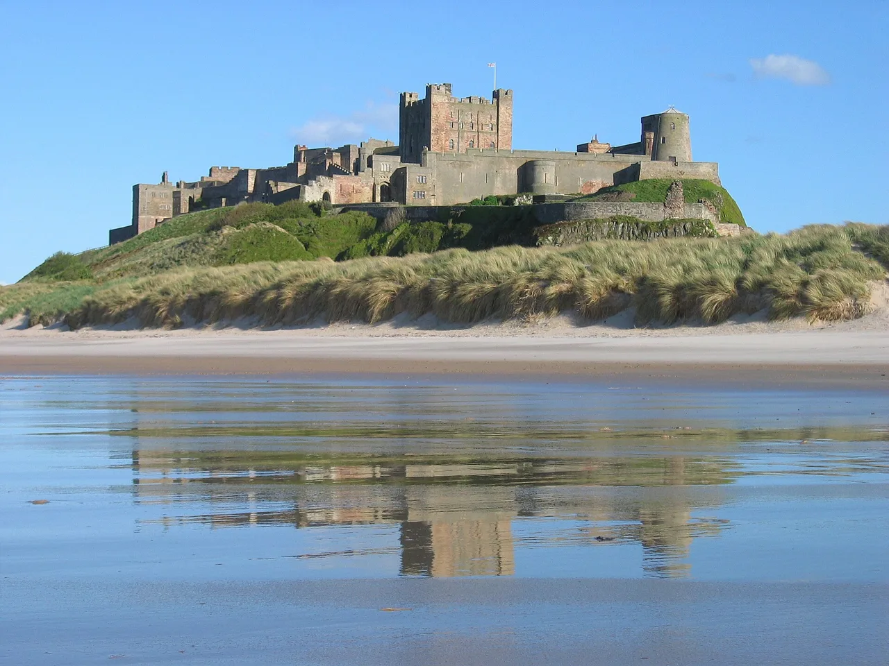 Bamburgh Castle above the coast