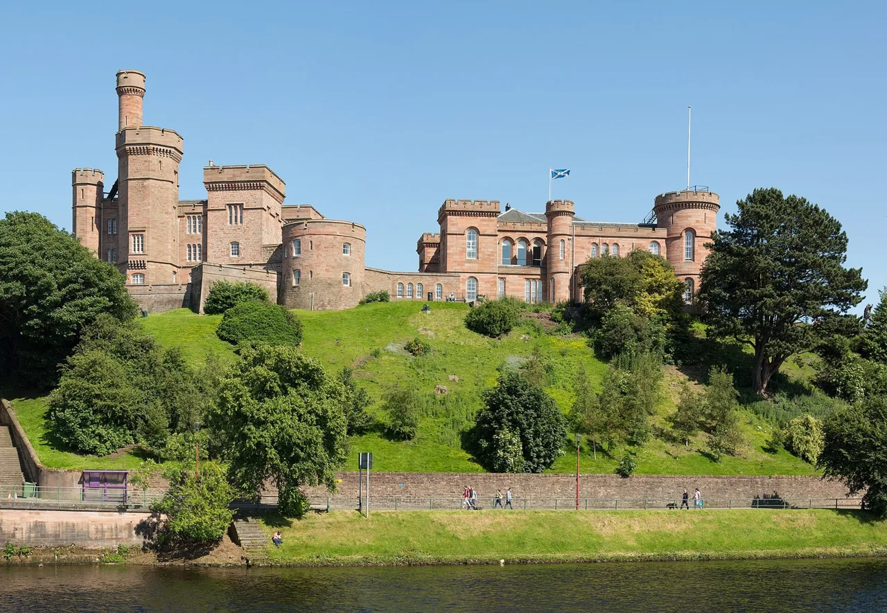 Inverness Castle’s sandstone towers above the River Ness, photographed before its conversion to the current visitor experience
