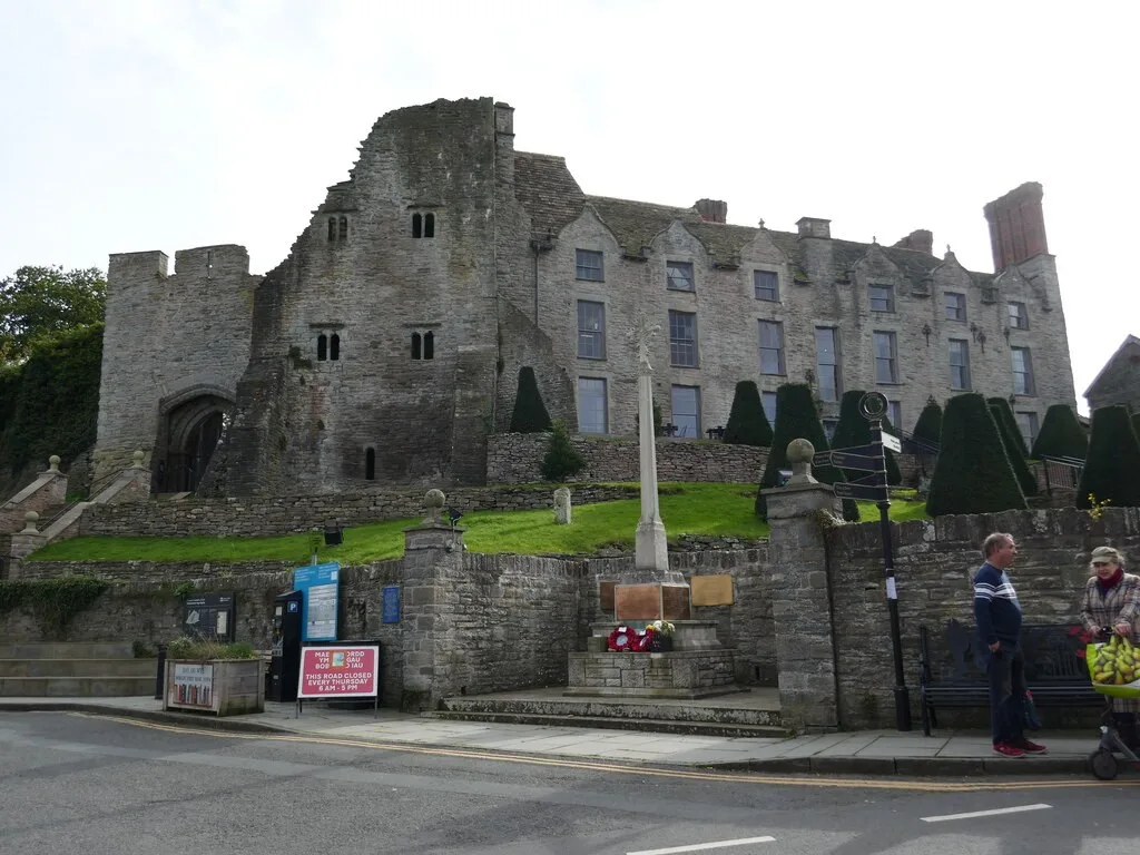 Restored Hay Castle and the town war memorial