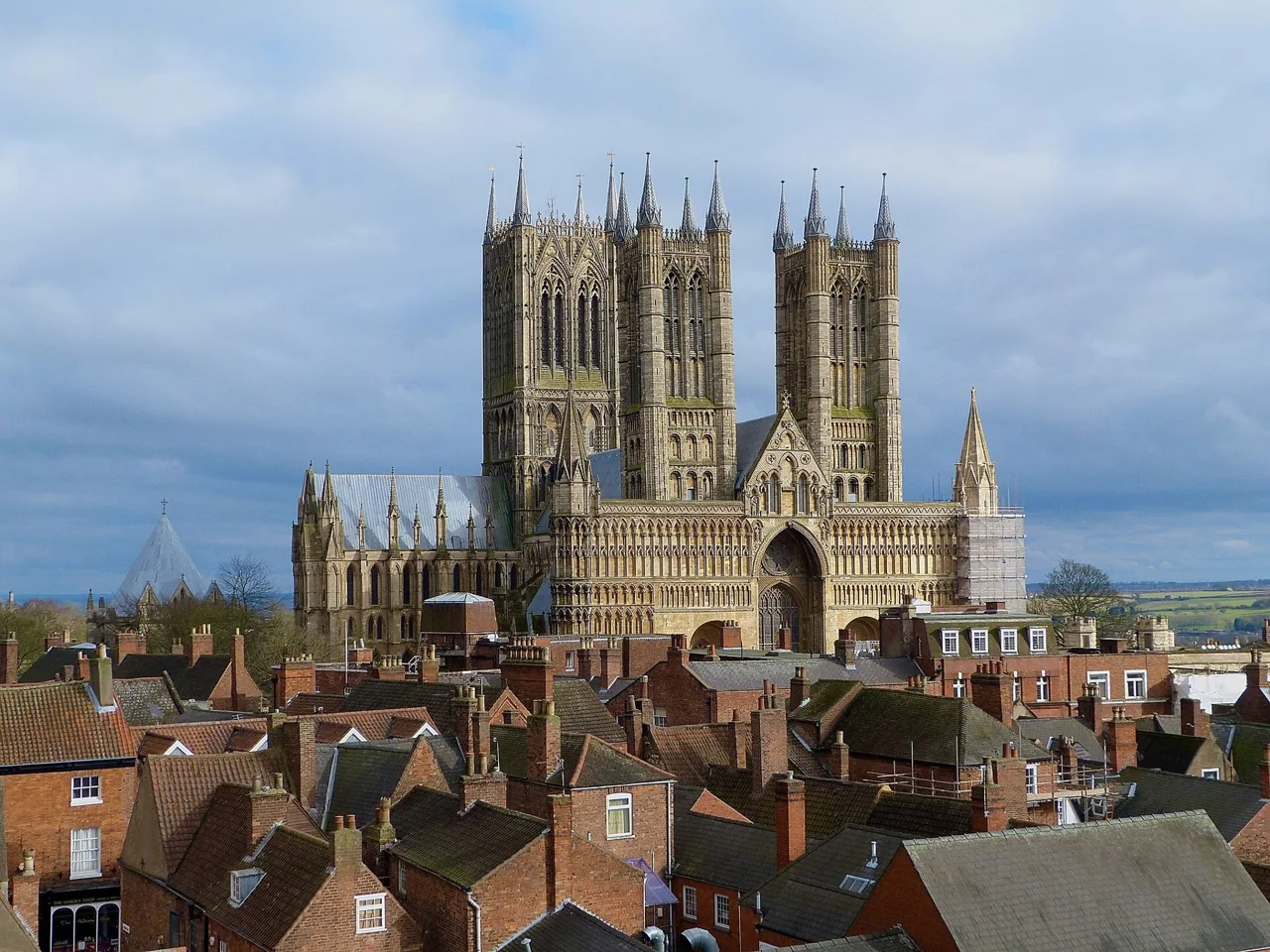 Lincoln Cathedral rising above the city rooftops, viewed from Lincoln Castle