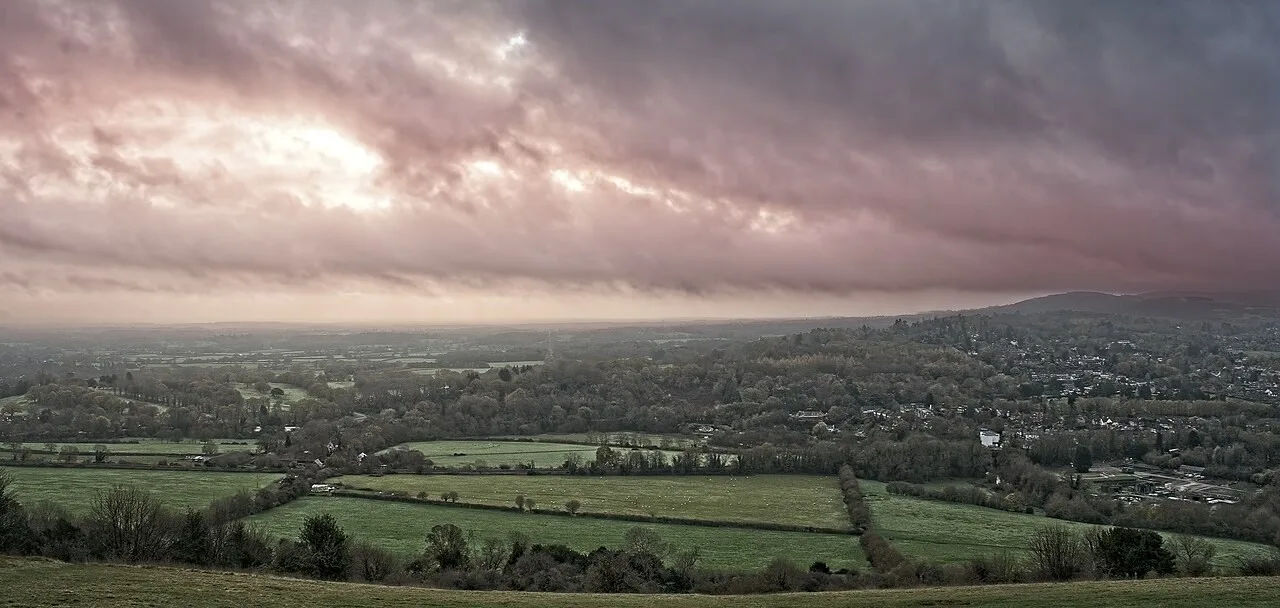 Morning view from the Box Hill viewpoint over the Surrey landscape