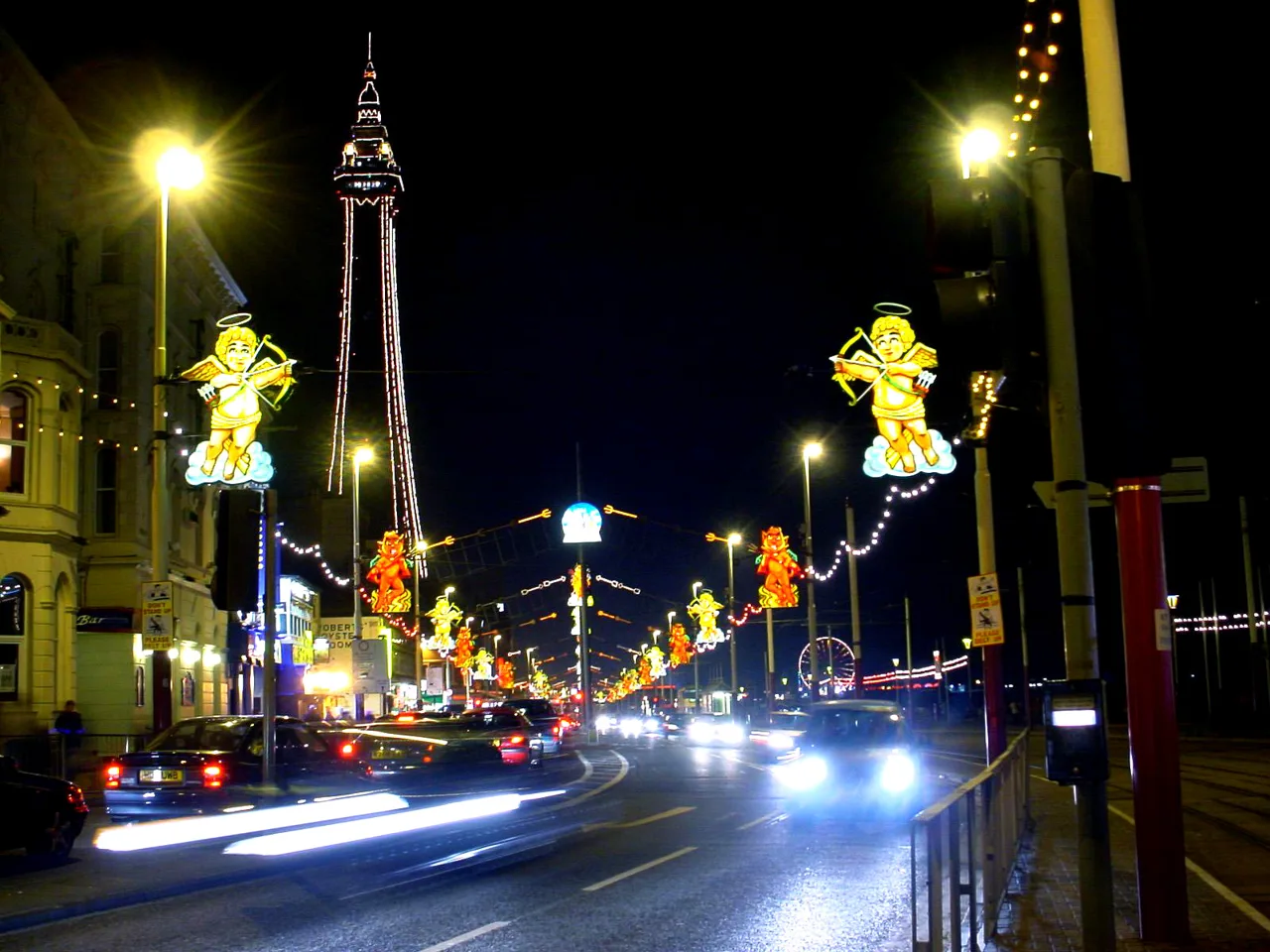 An earlier Blackpool Illuminations display with the illuminated Tower behind