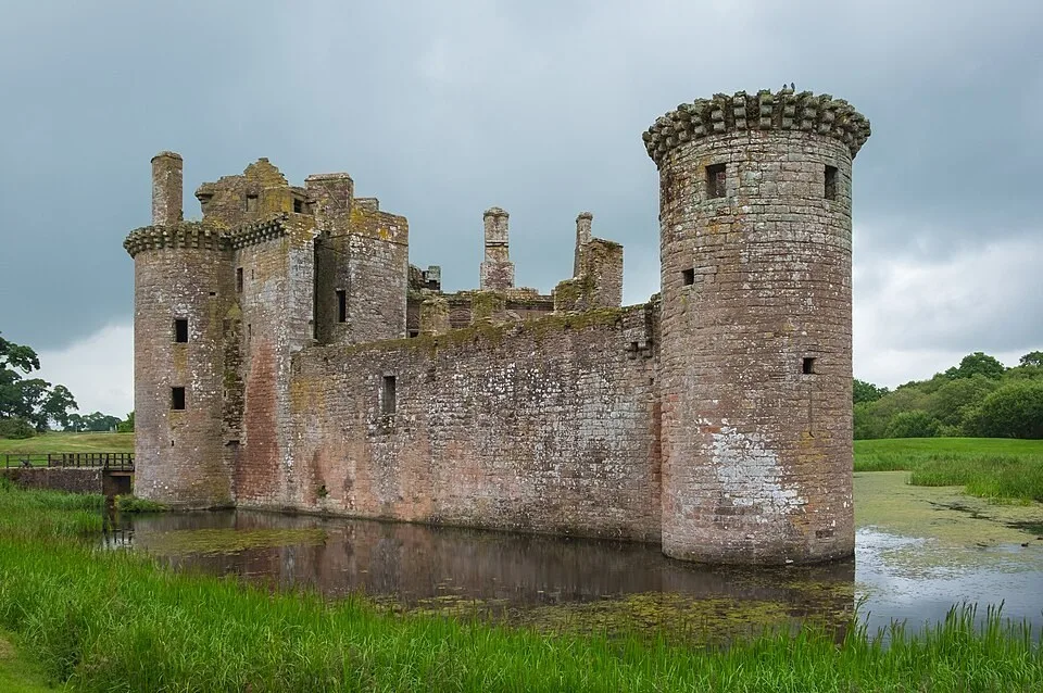 Caerlaverock Castle and its moat south of Dumfries