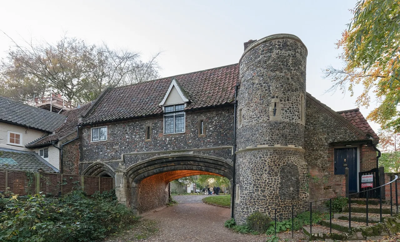 The flint archway of Pull’s Ferry beside the River Wensum in Norwich