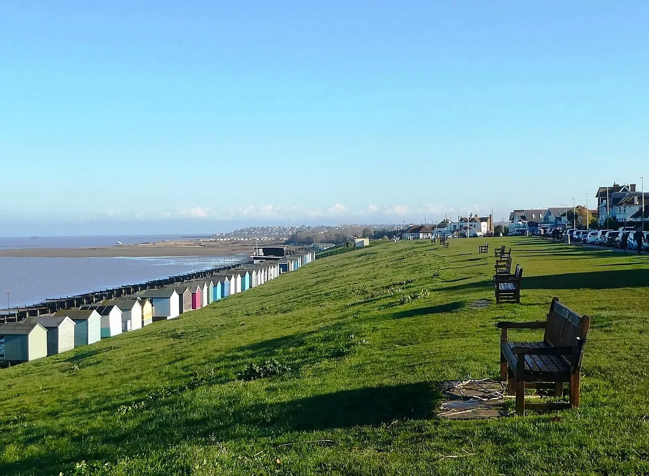 Tankerton Slopes lawns and benches above beach huts and the sea