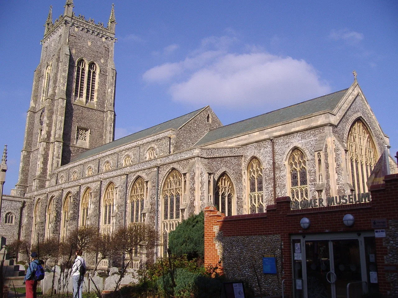 Cromer Parish Church tower and south side beside the museum