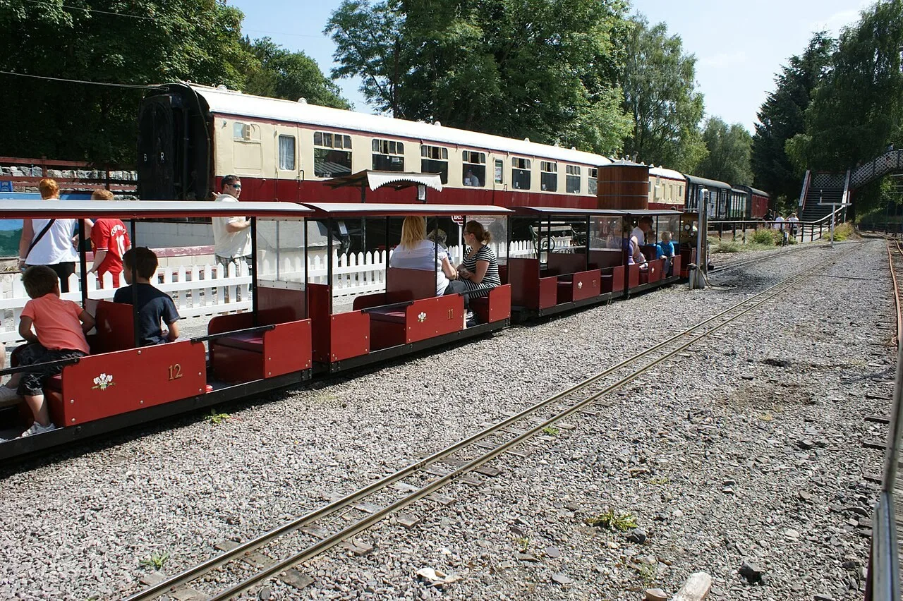 Miniature train carrying visitors through the Conwy Valley Railway Museum grounds in 2013