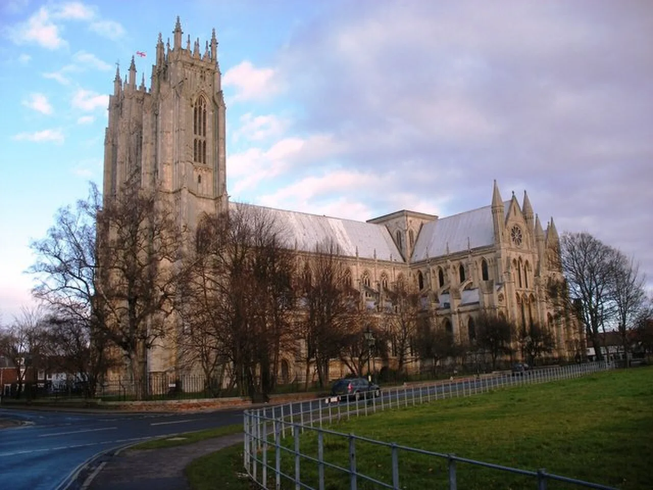 Beverley Minster viewed across grass from Long Lane