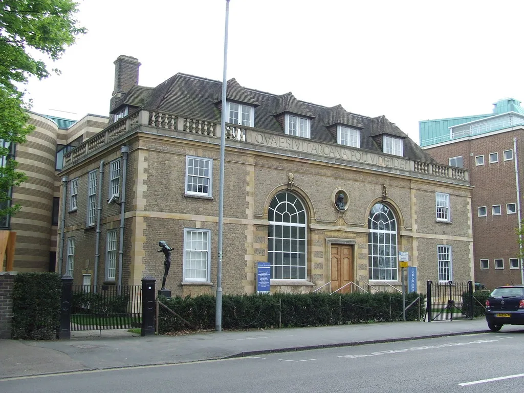 The brick frontage of the Scott Polar Research Institute on Lensfield Road